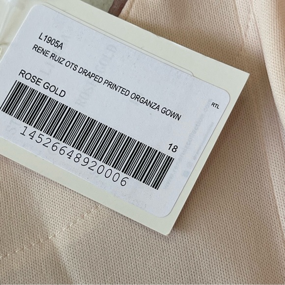 Rene Ruiz Off The Shoulder Draped Organza Gown Rose Gold NWT 18 - Picture 9 of 16